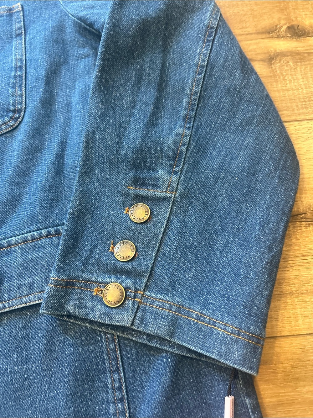 Avec les Filles Medium Blue Denim Relaxed Barn Chore Jacket Corduroy Collar 2X - Picture 3 of 8